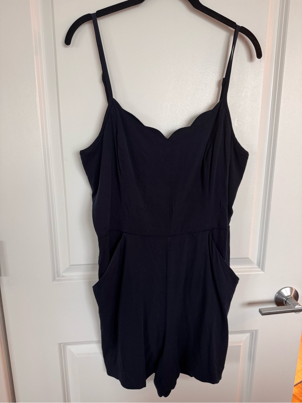 Women’s Scallop Trim navy Blue Romper